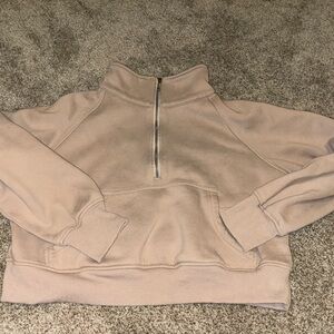 Women's Beige Half-Zip Cropped Fleece Lined Sweater